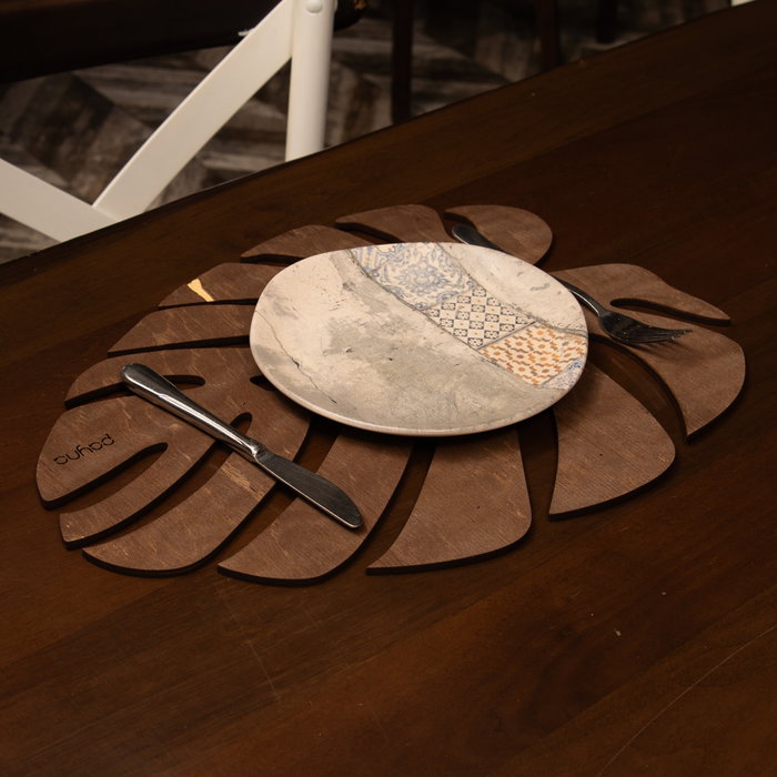Hermia Monstera - Wenge Juego de Salvamanteles de Madera (4 Piezas)